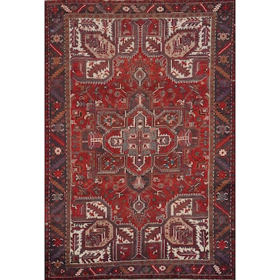 Hand Knotted Oriental 100% Wool Carpet Traditional Medallion Red Heriz Area Rug - 10' 1'' X 7' 7''