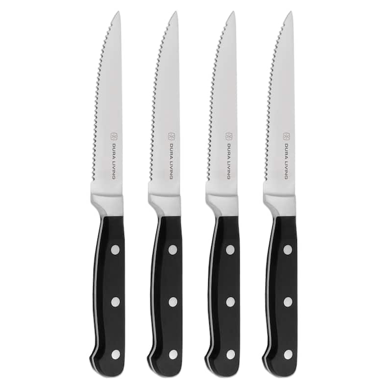 8-Piece Steak Knife Set - High Carbon Stainless Steel Serrated Blades, Ergonomic Handles, Black