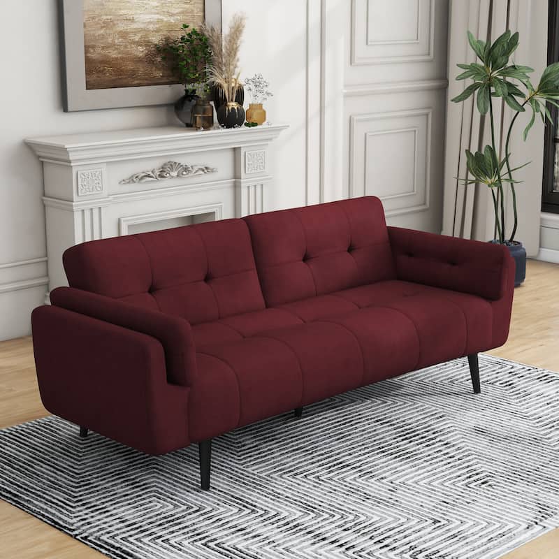75" Convertible Sleeper Futon Sofa Bed With Adjustable Tufted Back - Red