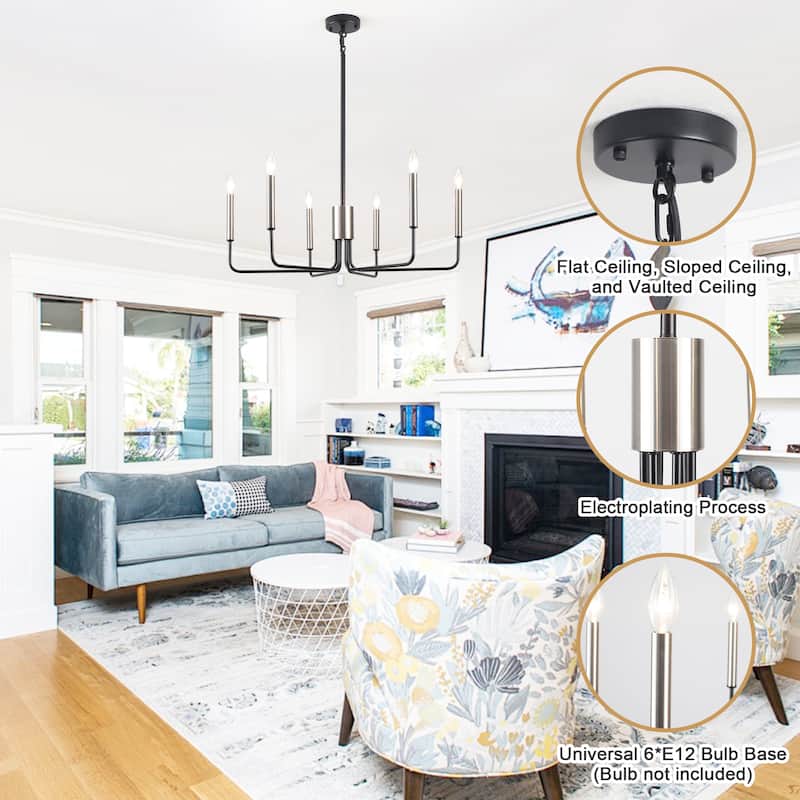 Modern 6-Light Simple Candle Chandelier for Kitchen Island, Living Room, Bedroom, Foyer