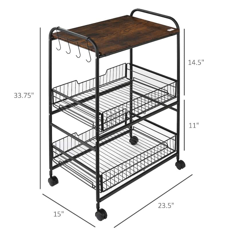3 Tier Rolling Kitchen Cart With Storage(no include stool)
