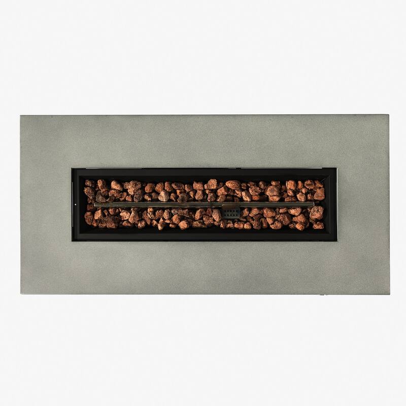 Anmytek 42" 2-Piece Propane Rectangular Steel Outdoor Fire Pit Table - Glass Wind Guard