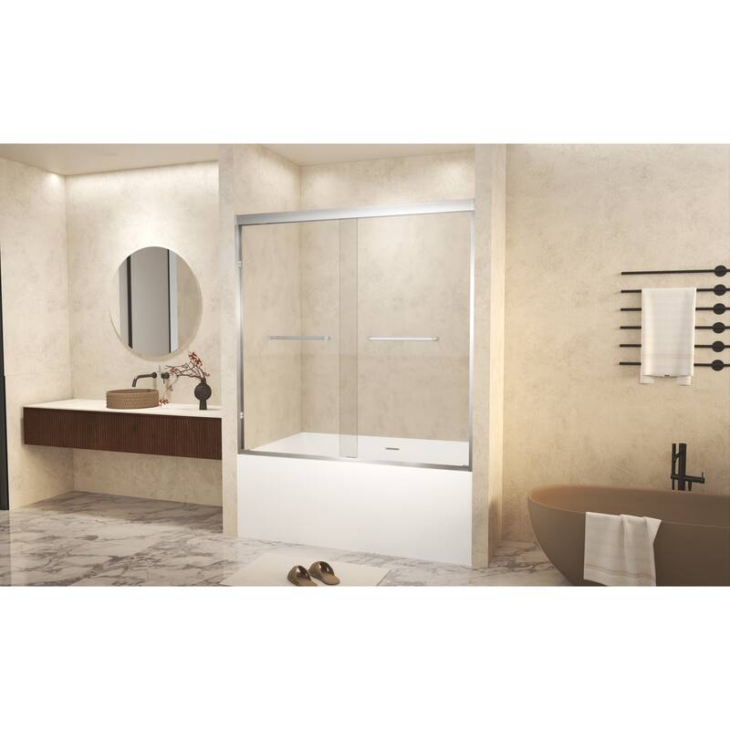 GDFStudio - Landon Modern Double-Sliding Tempered Glass Shower Door Set