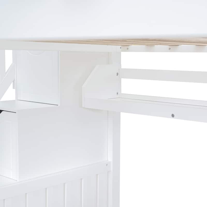 Castle Style Bunk Bed with 2 Drawers 3 Shelves and Slide