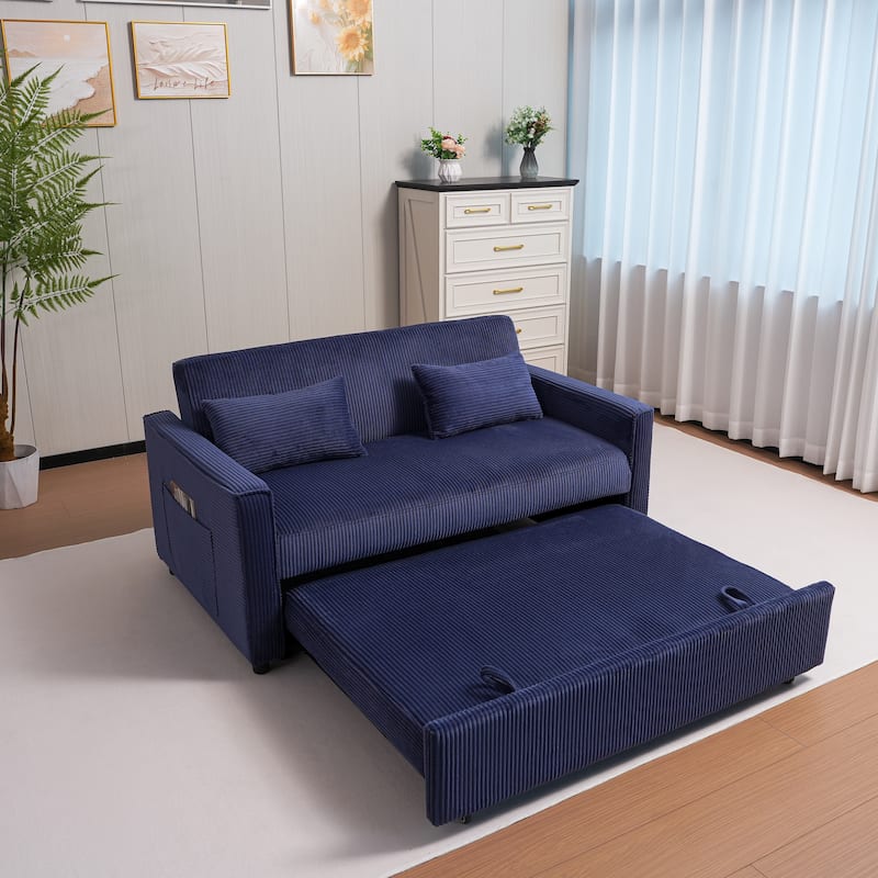 Convertible Sofa Bed 3-in-1 Sleeper Sofa Pull-Out Bed with Adjustable Backrest and Pillows, Corduroy Loveseat for Living Room