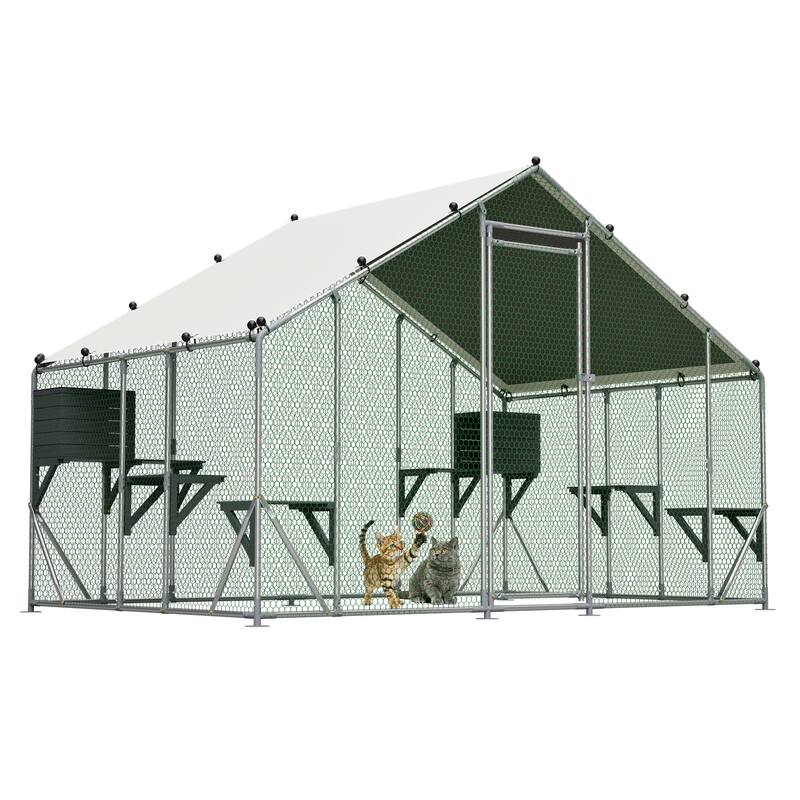 GDFStudio - Large Outdoor Metal Cat Catio Cage with Double Safety Lock & Enhanced Stability, All-Weather Pet Enclosure - 3x2M
