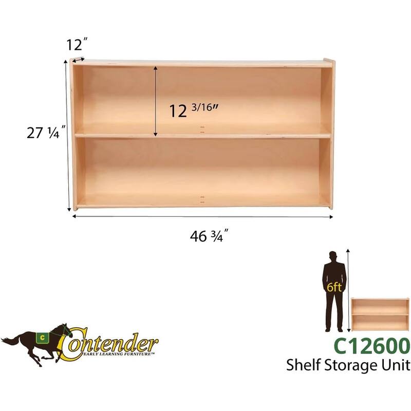 Contender 2 Shelf Horizontal Bookcase, Montessori Bookshelf - Toy Storage Organizer Unit For Home, Office, Classroom
