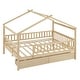 preview thumbnail 3 of 40, Full Size Wooden House Bed with Two Drawers and Roof for Kids, Boys and Girls, Bedroom
