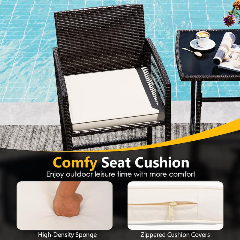 Costway 3 PCS Patio Bar Set Wicker Table & Armchairs with 2 Cushions - See Details