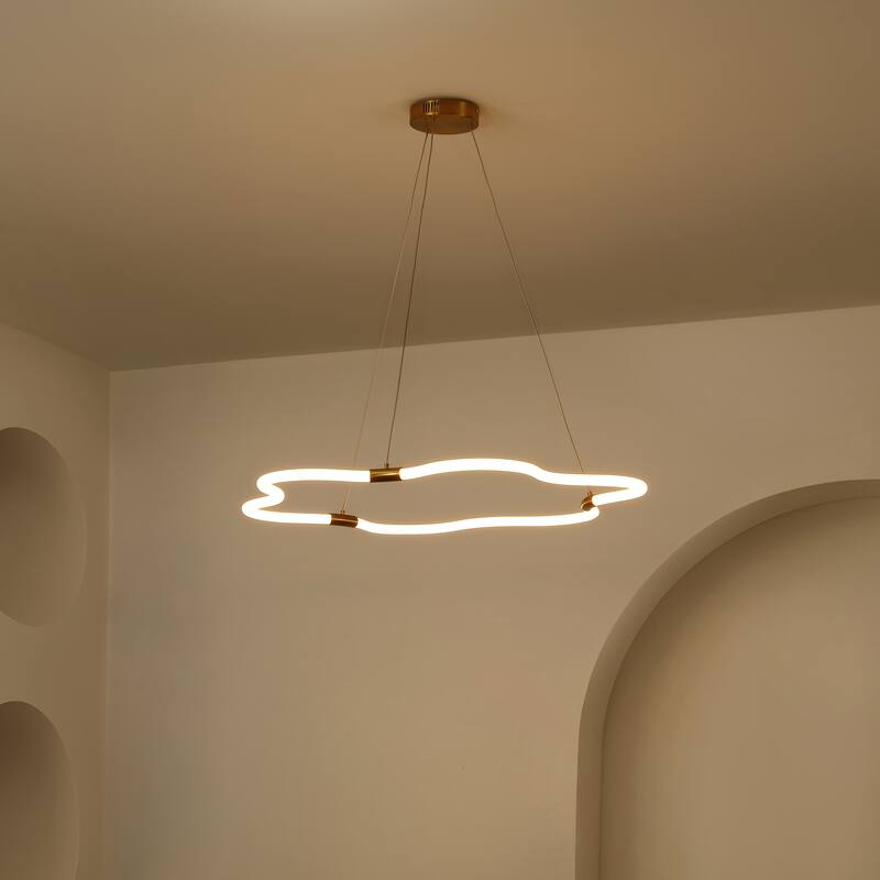 Vara 31.5" Contemporary Minimalist Metal/Acrylic Adjustable Dimmable Cloud Integrated LED Chandelier, by JONATHAN Y