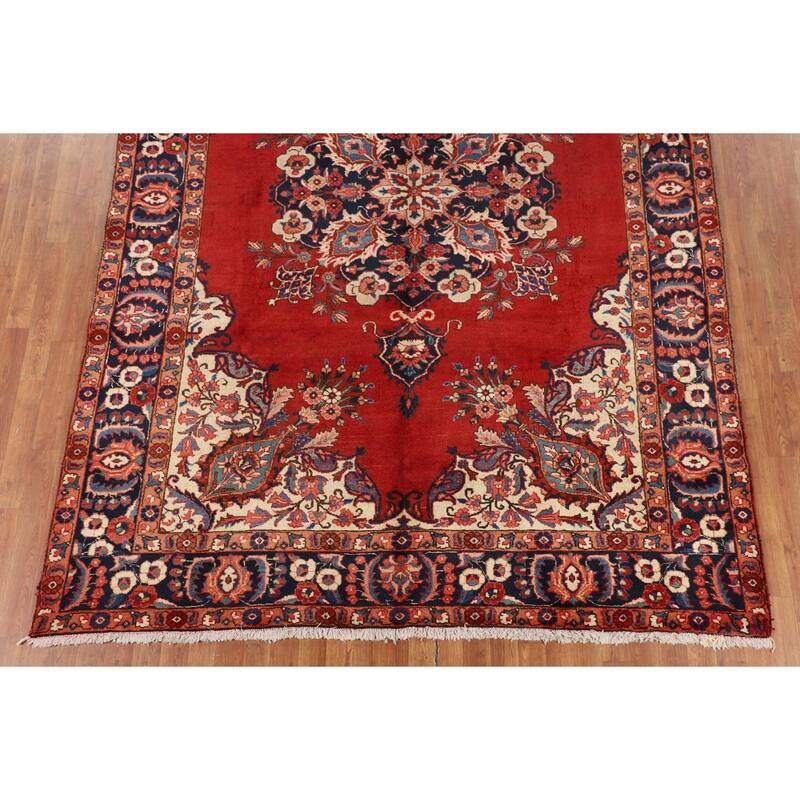 Red Heriz Persian Antique Area Rug Hand-Knotted Wool Carpet - 7'5" x 10'8"