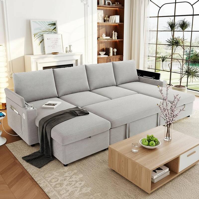 Ultimate U-Shaped Convertible Sofa Bed with Storage Chaise, Cup Holders & USB Ports by Harper&Bright Designs