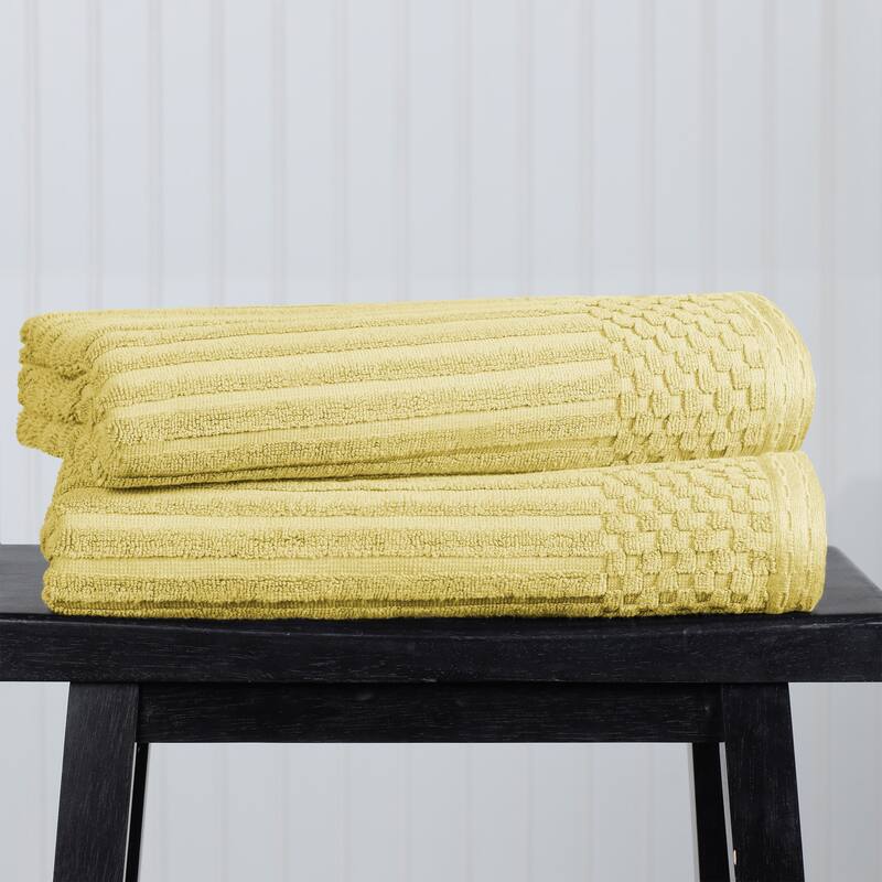 Superior Ribbed Cotton Absorbent Heavyweight Bath Towel Set - 2PC Bath Towels - Yellow Gold
