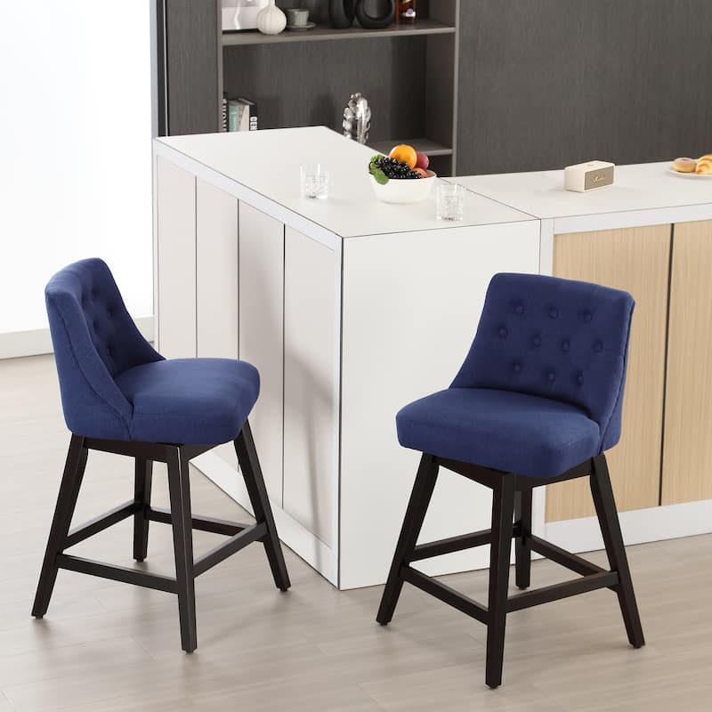 26"/29" Upholstered Swivel Counter and Bar Height Stools Solid Wood Frame (Set of 2) - Blue - Counter Height