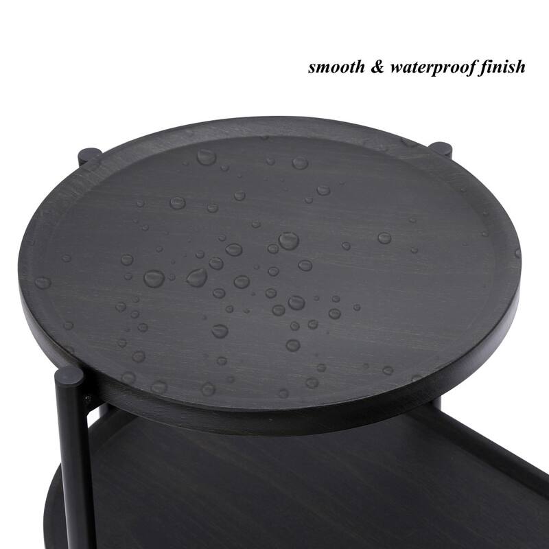 Modern Wooden Round Coffee Table with Storage Tray 2 Tier Oval End Tables for Living Room
