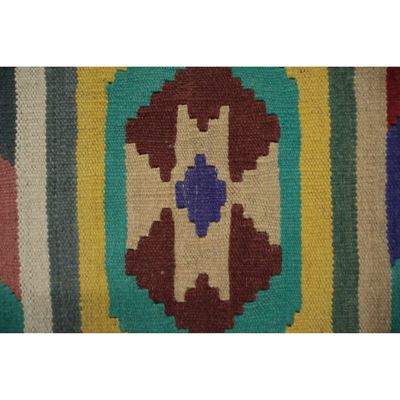 Hand Woven Oriental 100% Wool Carpet Southwestern Tribal Multi-Colored Kilim Area Rug - 13' 5'' X 9' 4''