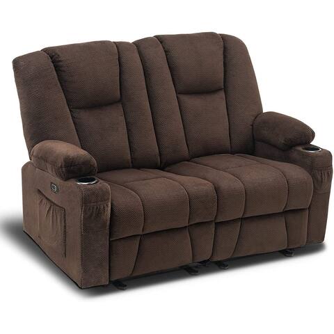 Mcombo Fabric Power Reclining Loveseat or Sofa, Electric Reclining with Heat, Massage, Cup Holders, USB Charge Port