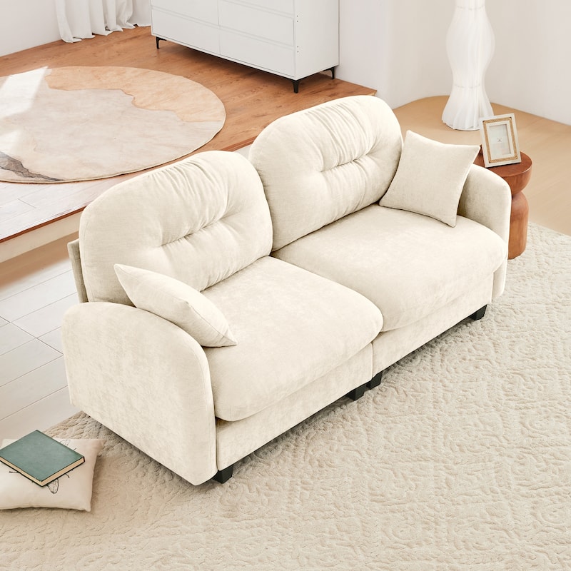 74" Loveseat Sofa, Modern Chenille Deep Seat Sectional Couch for Living Room, Tufted Backrest Love Seat with Pillows - Beige