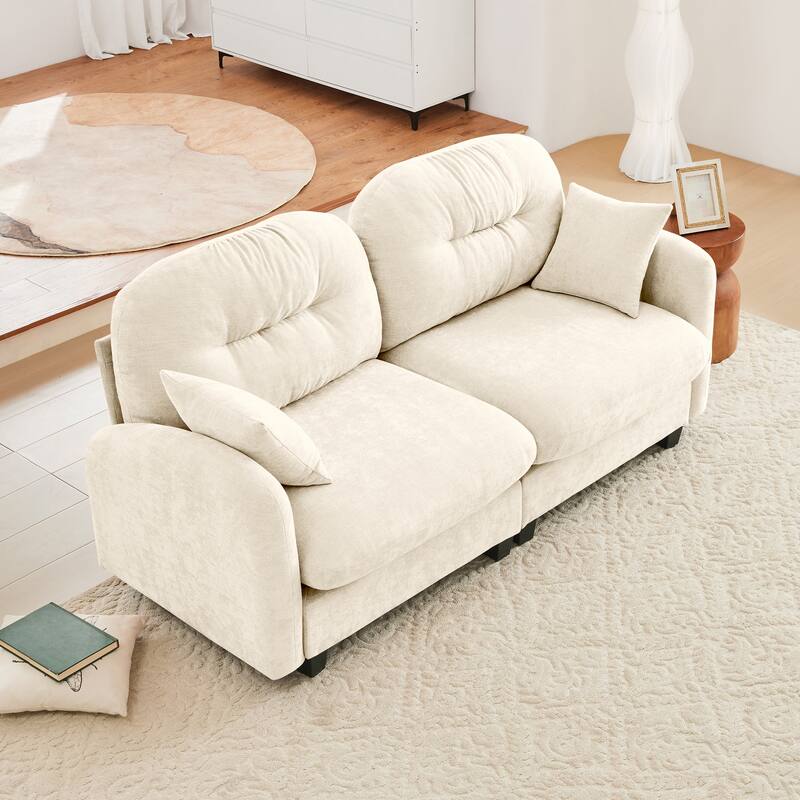 Minimalist Sectional Sofa Couch with Tufted Backrest, 2-Seater Sofa Couch Fabric Loveseat with Armrests