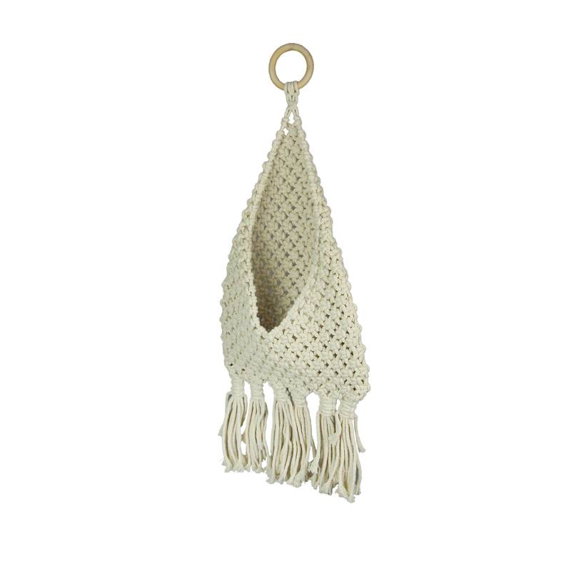 Boho Style Hand Tied Macrame Indoor Wall Pocket 21 Inches High