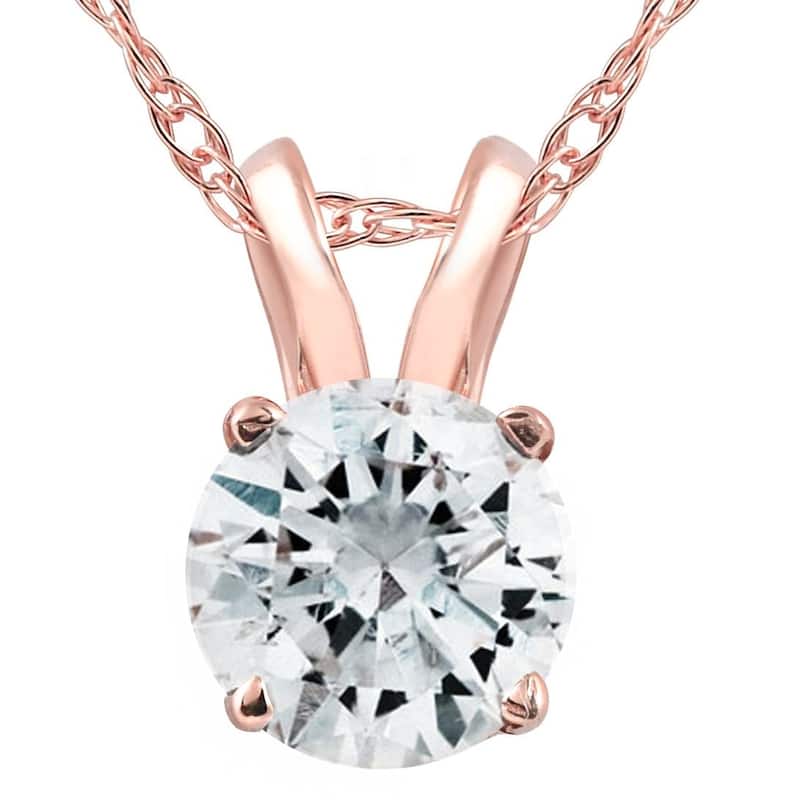 Bliss Diamond 1/2 Ct Lab Grown Solitaire Diamond Pendant Rose Gold Necklace - Rose - 18 Inch