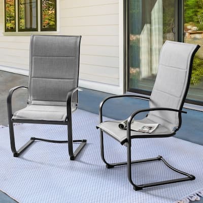Textilene Patio Dining Chair Set of 2, Powder-coated Iron Frame, Gray