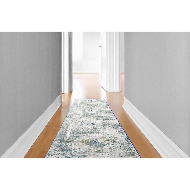Dynamic Rugs Quartz Transitional Area Rug - 2'2' X 7'7 - Ivory/Blue