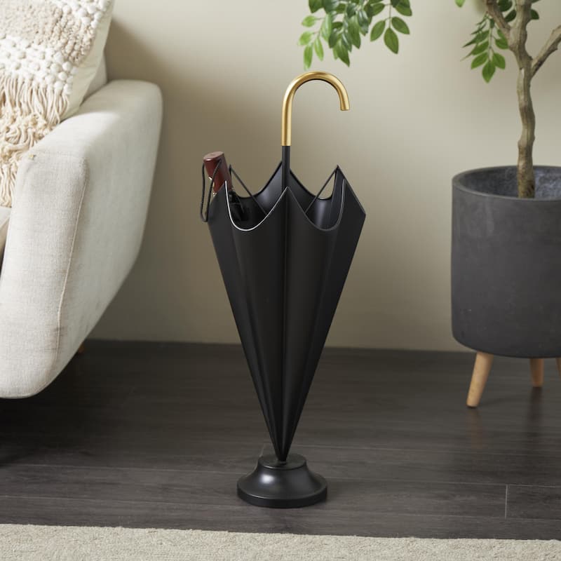 Metal Umbrella Stand with Gold Handle and Ball Details - Black - Roche River Decor