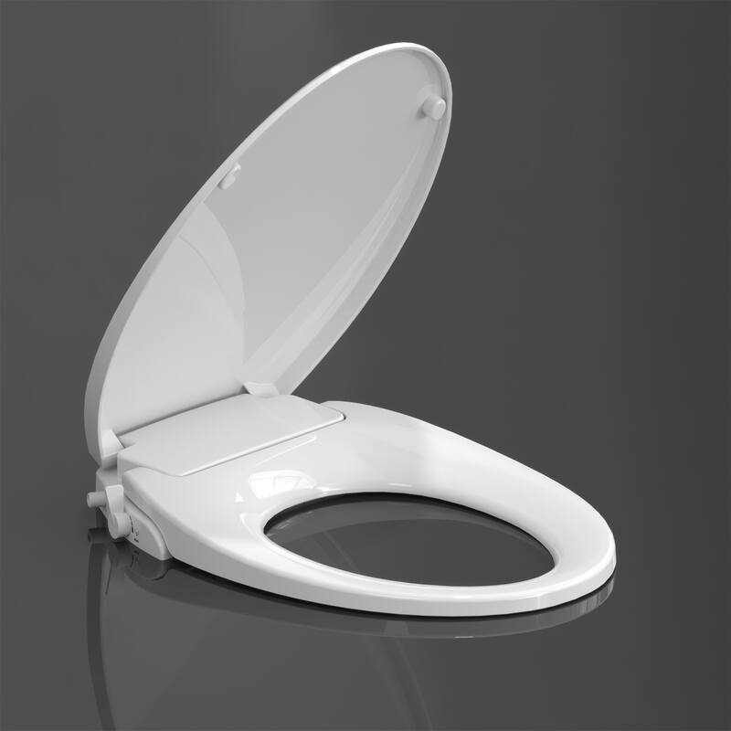 Wash Non-Electric Bidet Seat for Elongated Toilets, Cleaning Dual Mode Nozzles, Quiet-Close, Easy Installation