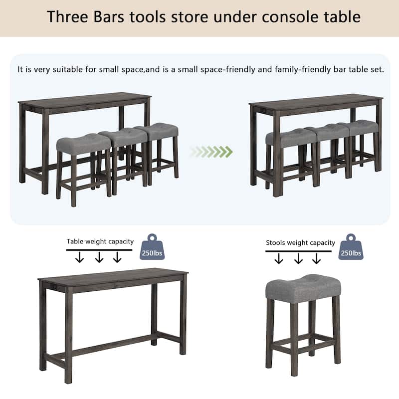 GDFStudio - Calverly 4-Piece Industrial Bar Table Set with USB Power Station and 3 Linen Upholstered Stools