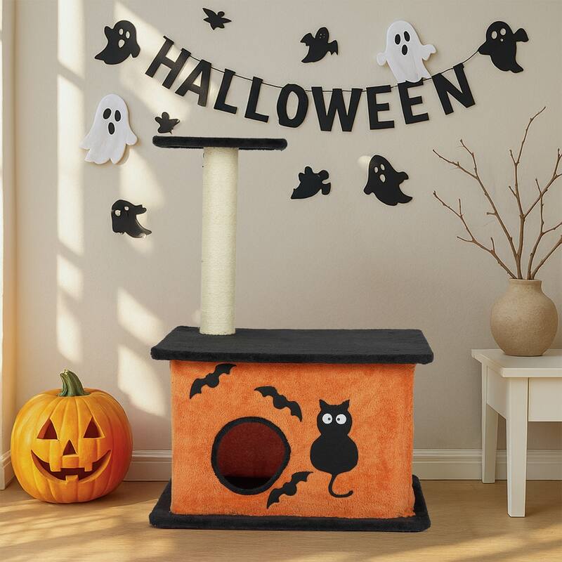 33" Halloween Cat Tree with Condo, Platform & Sisal Scratching Post - 20.1 x 19.7 x 33.1 In