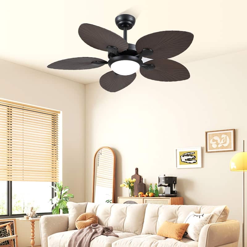 44"/52" Palm Leaf Tropical Ceiling Fan with Light,Indoor and Outdoor Ceiling Fan,Waterproof