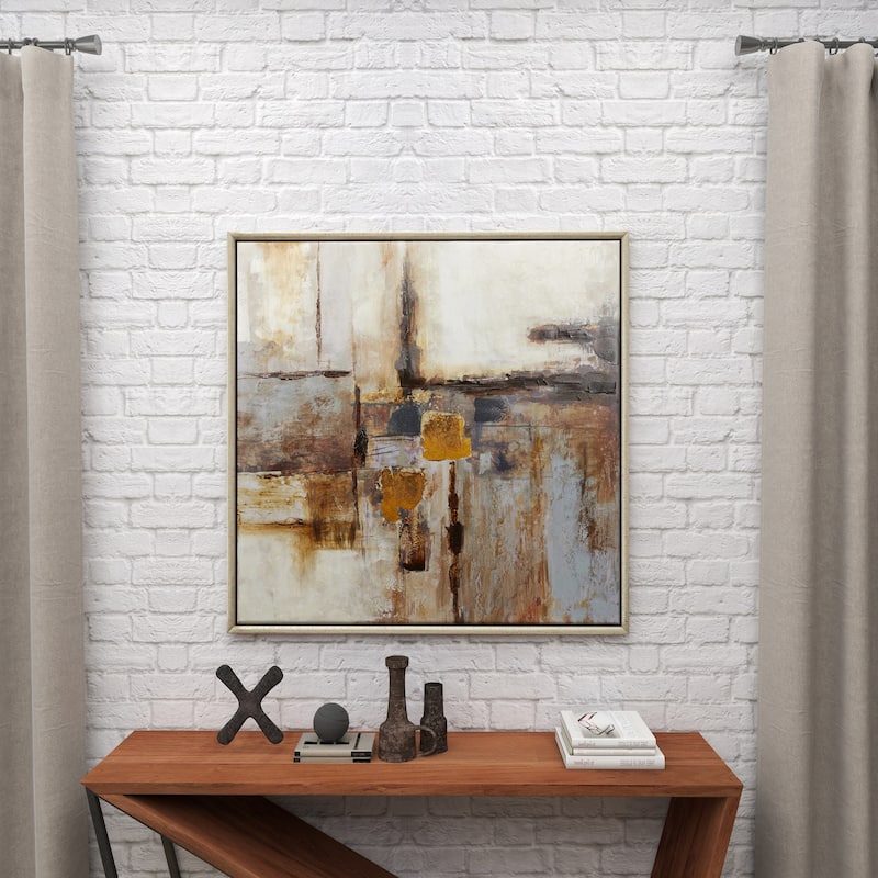 Brown Canvas Abstract Framed Wall Art with Silver Frame