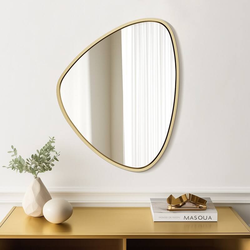 Aluminum-framed Pebble Asymmetrical Decorative Mirror - Gold - 19x24 in