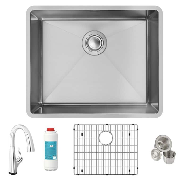 Elkay Crosstown 18 Gauge Stainless Steel 22-1/2" x 18-1/2" x 9", Single Bowl Undermount Sink Kit with Filtered Faucet