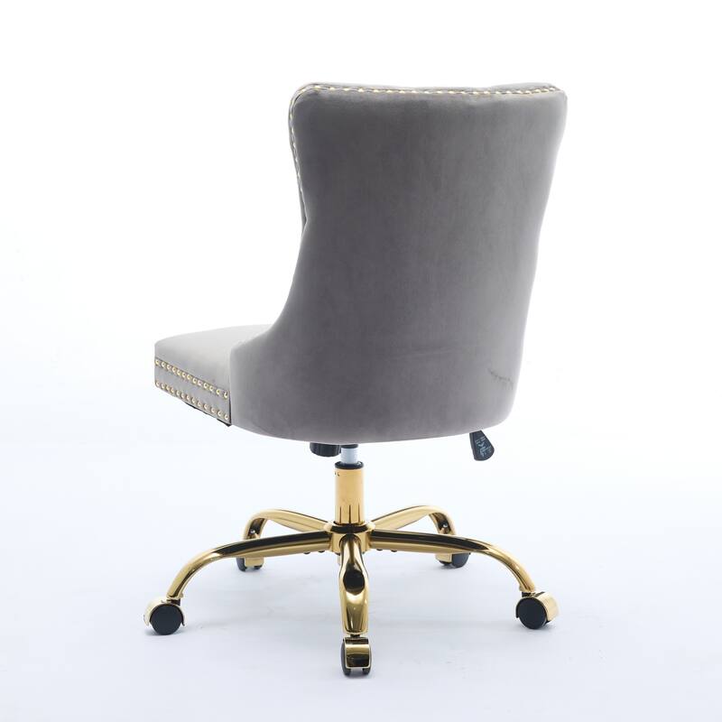 GDF Studio - Velvet Tufted Upholstered Home Office Chair with Golden Metal Base with Swivel Adjustment and Elegant Button Back