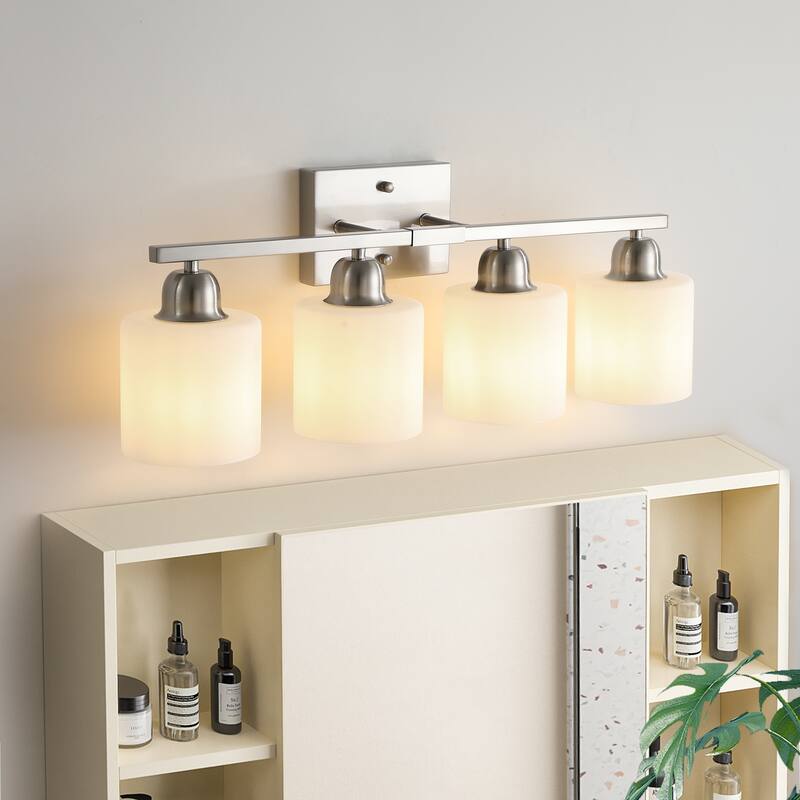 Bathroom Light Fixtures, 4-Light Modern Vanity Light Over Mirror, Wall Sconces with Frosted Glass Shades(Bulbs Not Included)