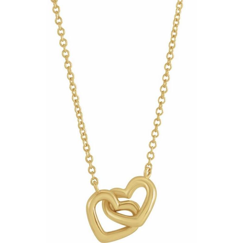 Curata 14k Yellow Gold 9.22x7.93mm Polished Interlocking Hearts 16-18" Necklace