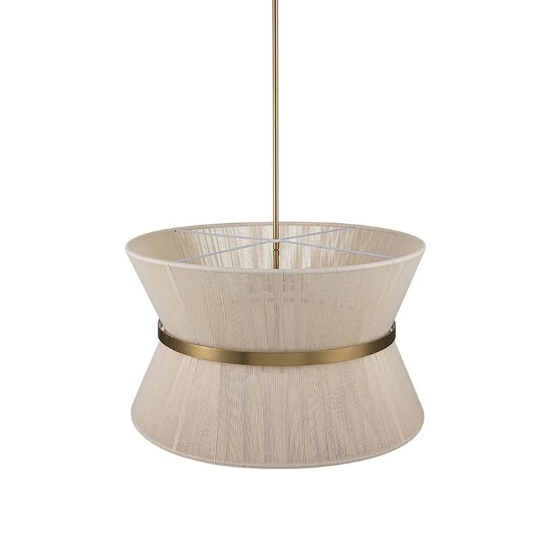 8-Light Modern Boho Large Drum Chandelier 24 inch Fabric Hourglass Hand-woven Chandelier in Gold/ Black for Dining/ Living Room
