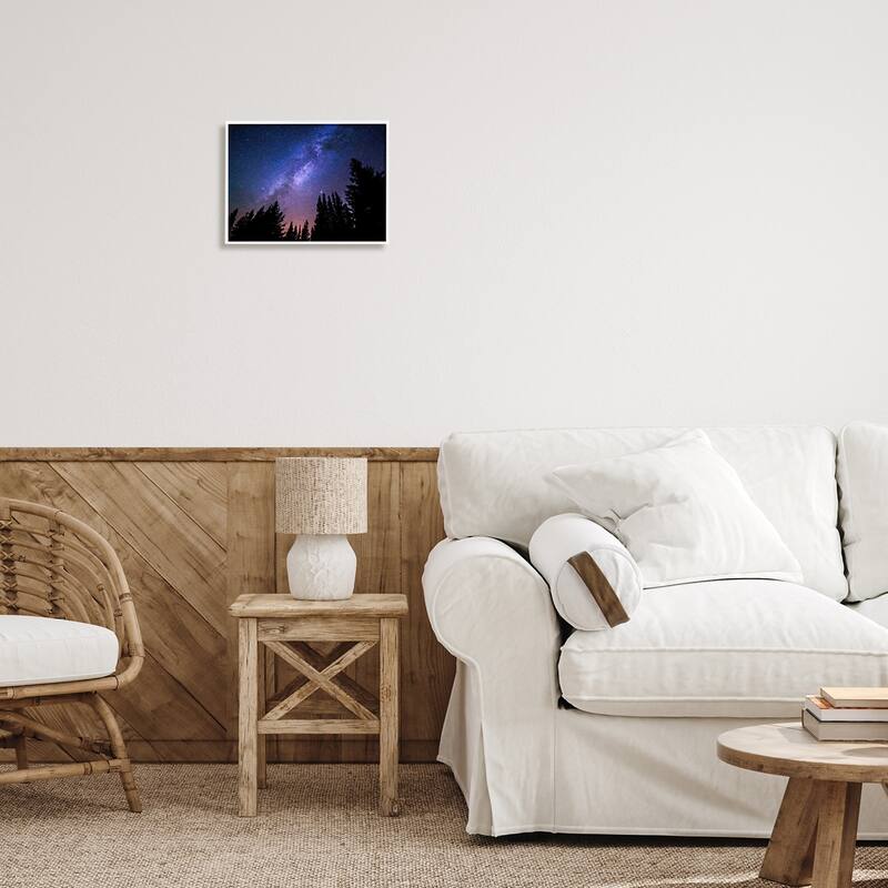 Stupell Deep Blue & Purple Galaxy Sky Stars Woodlands Border Framed Wall Art