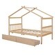preview thumbnail 23 of 30, Twin Size Wooden House Platform Bed with 2 Drawers, Wood Bed Frame with Roof and Safety Guardrail for Kids Teens Boys Girls
