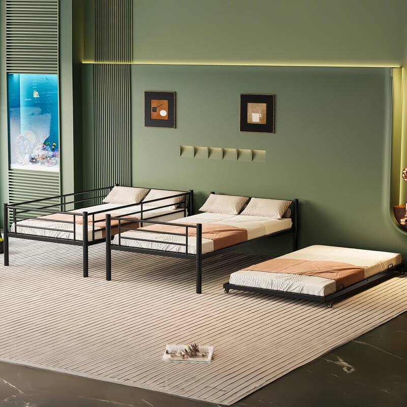 Twin Over Full Metal Bunk Bed Convertible to 2 Separate Beds White Finish