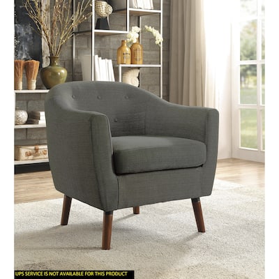 Button-Tufted Gray Upholstered Accent Chair, Espresso Finish Legs