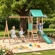 preview thumbnail 2 of 10, EROMMY 4‑in‑1 Outdoor Playset – Wood Swing Set with Slide, Climbing Wall & Adjustable Swings, Backyard Playground for Kids