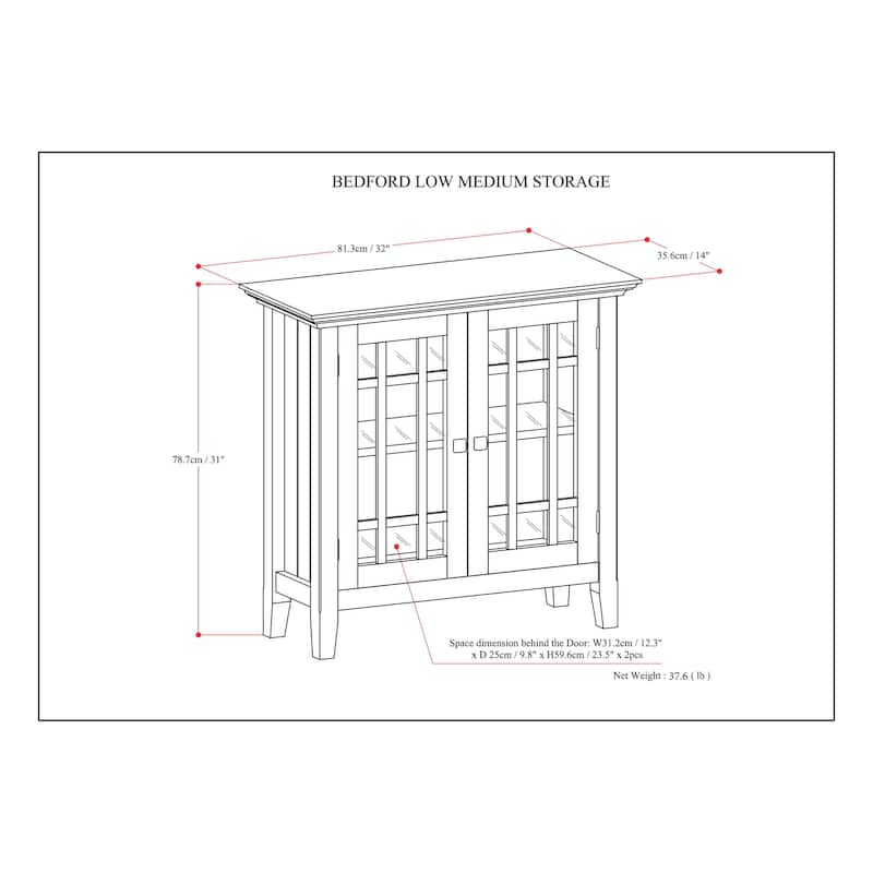 WYNDENHALL Freemont Solid Wood Transitional Low Storage Media Cabinet - 32"w x 14"d x 31" h