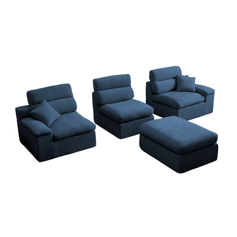 111" L-Shaped Slub Chenille Sofa with High Backrest, No Assembly Required