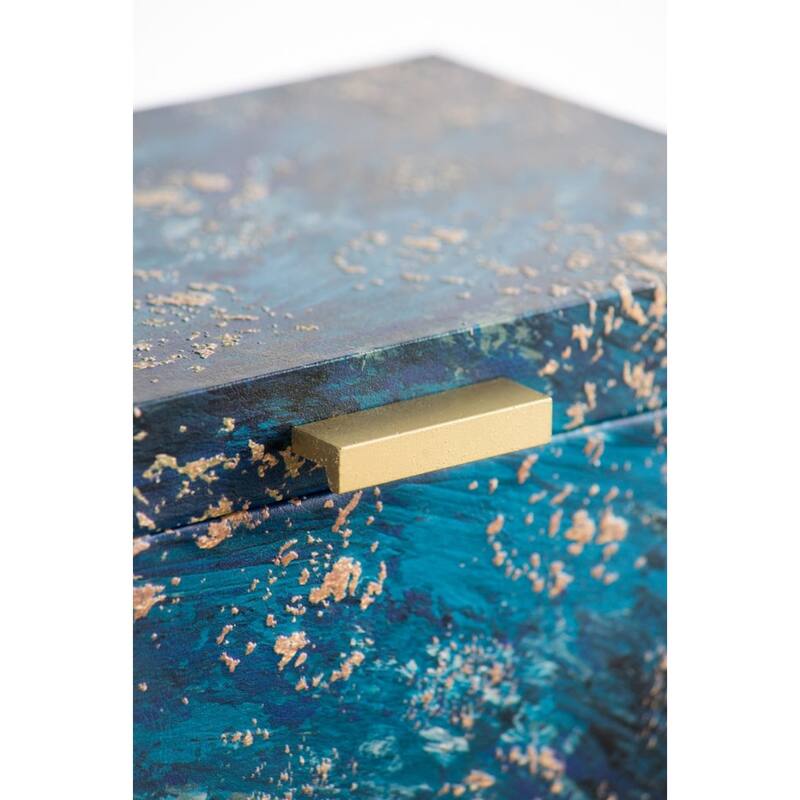 Abstract Rectangular Boxes with Handle - 12.25" - Blue and Gold - Set of 3