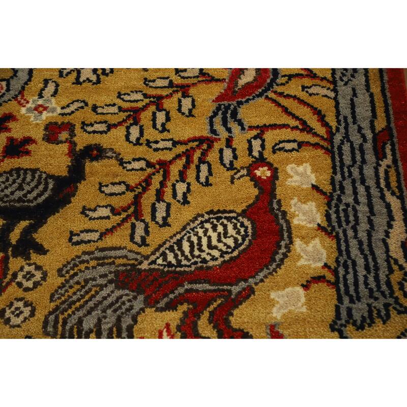Hand Knotted Oriental 100% Wool Carpet Traditional Floral Yellow & Gold Ziegler Runner Rug - 8' 2'' X 2' 6''