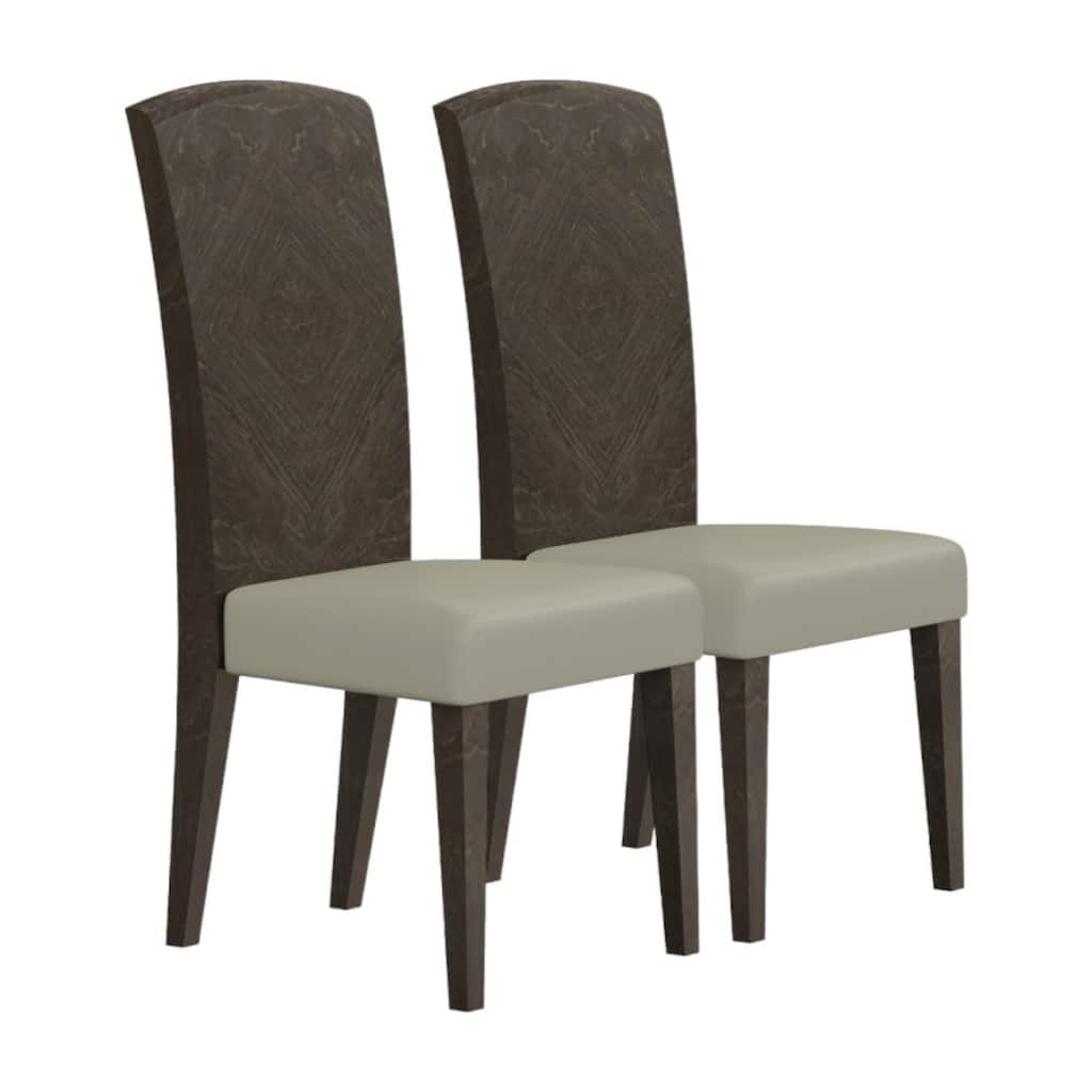 Set of 2 Modern Grey Faux Leather Dining Side Chairs with Espresso Wood Legs for Kitchen Room - 43.5”H x 19”W x 21.5”D