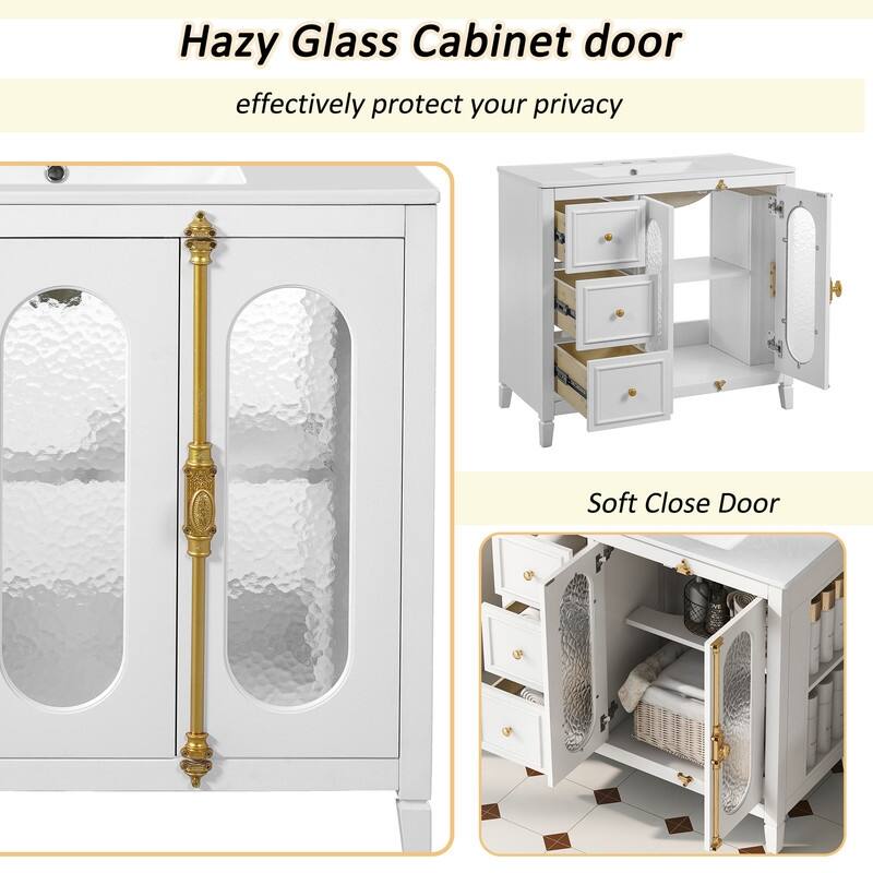36-inch Bathroom Vanity with 2 Soft Close Doors, 3 Drawers